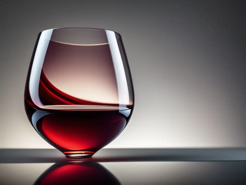 Efectos del vino en la presión arterial - Imagen minimalista 8k de una copa de vino rojo lleno, rodeada de luz suave y reflejos