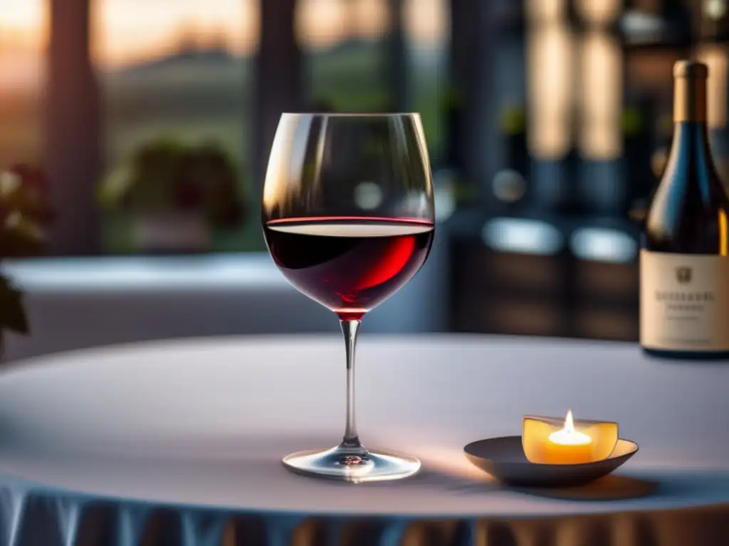 Efectos del vino en la presión arterial: copa elegante con vino tinto, iluminación suave, fondo borroso