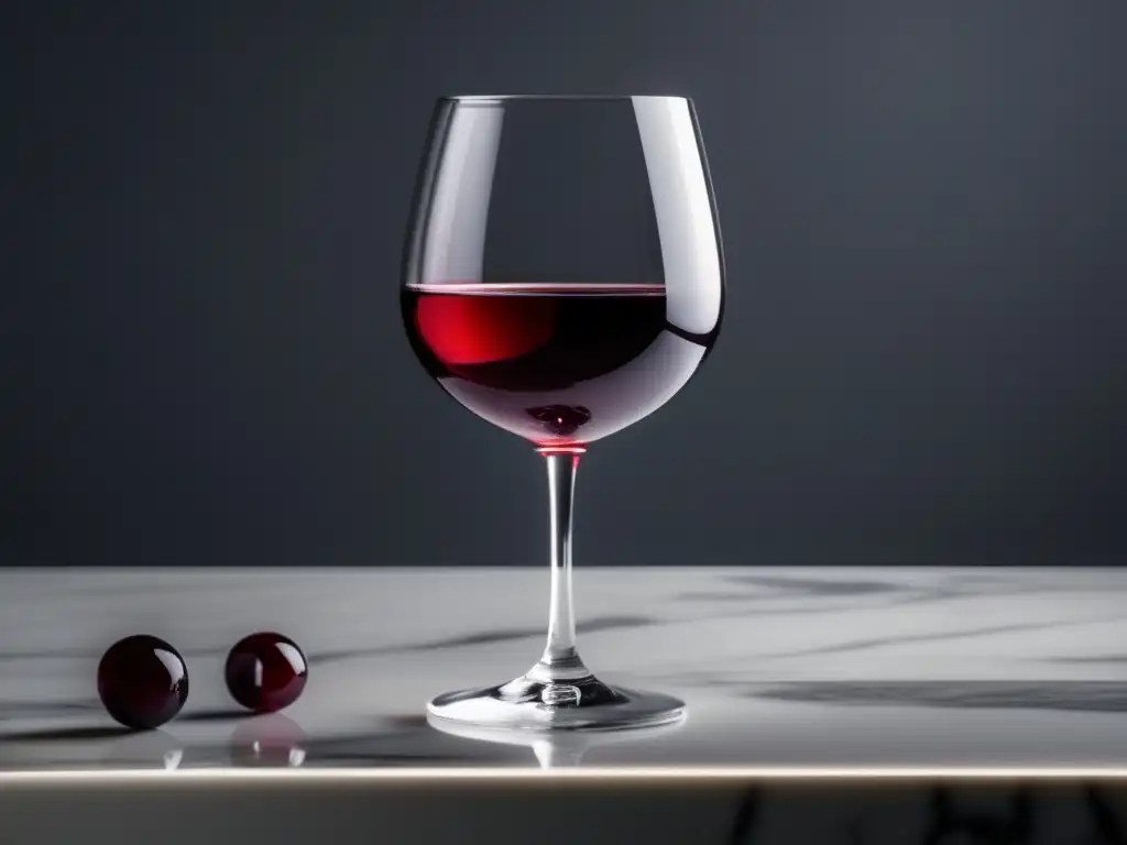 Vino tinto en elegante copa sobre encimera de mármol blanco - Mitos sobre vino y peso