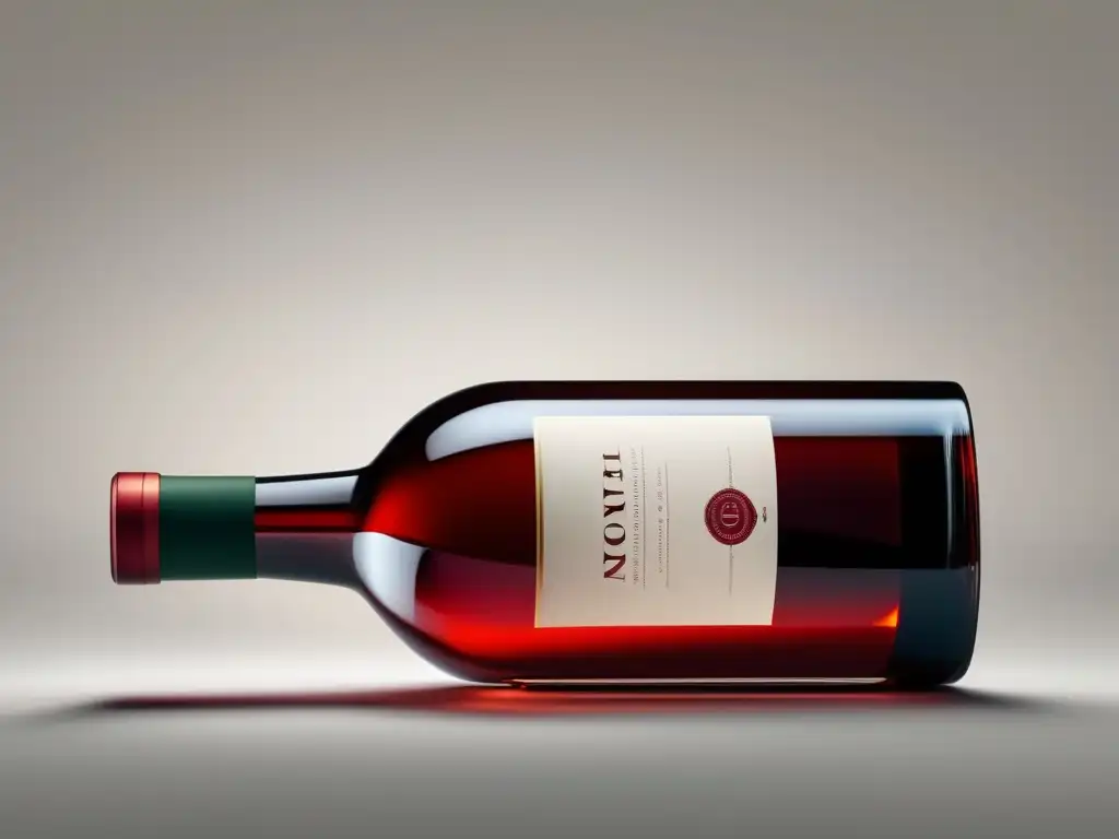 Promoción vino streaming: botella elegante con vino rojo, etiqueta minimalista y fondo blanco limpio