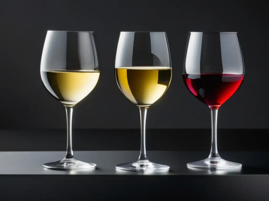 Tres elegantes copas de vino en una mesa negra