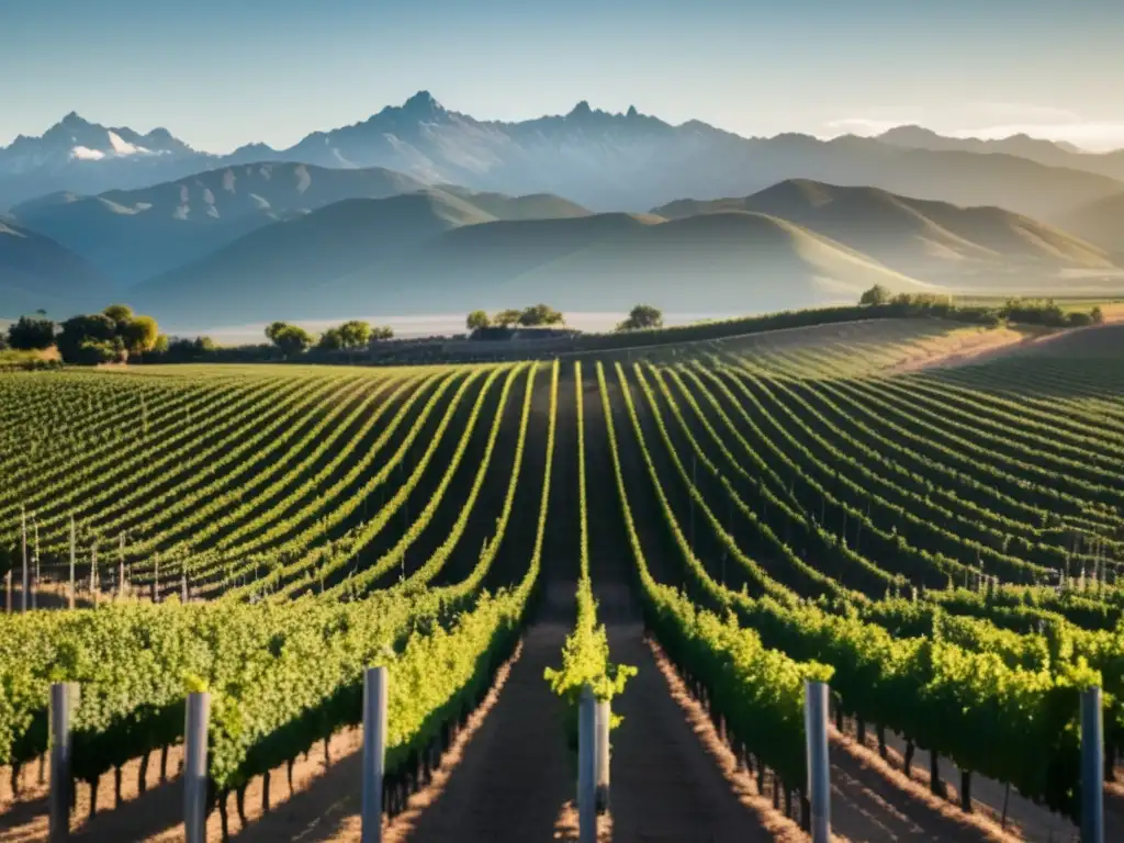 La enología contemporánea en Argentina: viñedo detallado con montañas nevadas