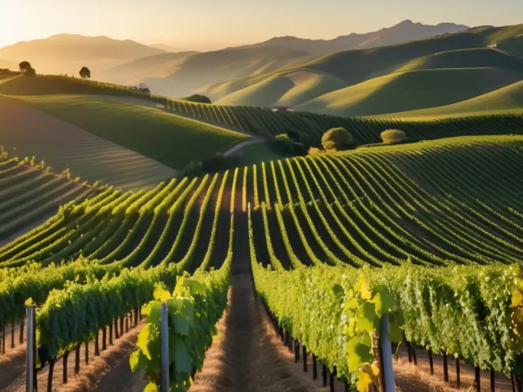 Enoturismo América del Sur: Destinos imperdibles - Imagen 8k de un viñedo sereno al atardecer, con barril de madera y copa de vino