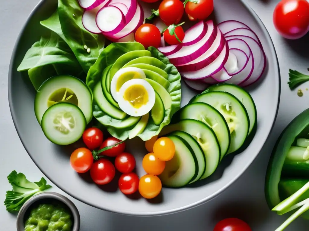 Ensalada colorida y saludable con vegetales frescos y vinaigrette - Vinos bajos en calorías para dietas