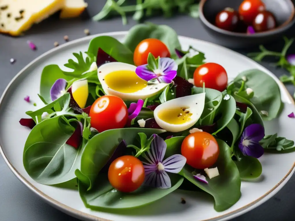 Ensalada gourmet con arúgula, parmesano, tomates cherry, cebolla roja y vinagreta balsámica - Vinos gourmet para ensaladas