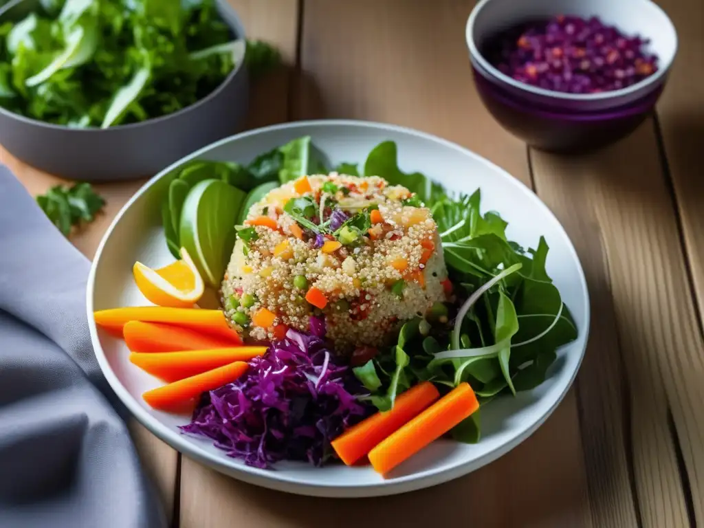 Ensalada vibrante con quinoa, verduras frescas y vino blanco: beneficios en dietas bajas en FODMAPS