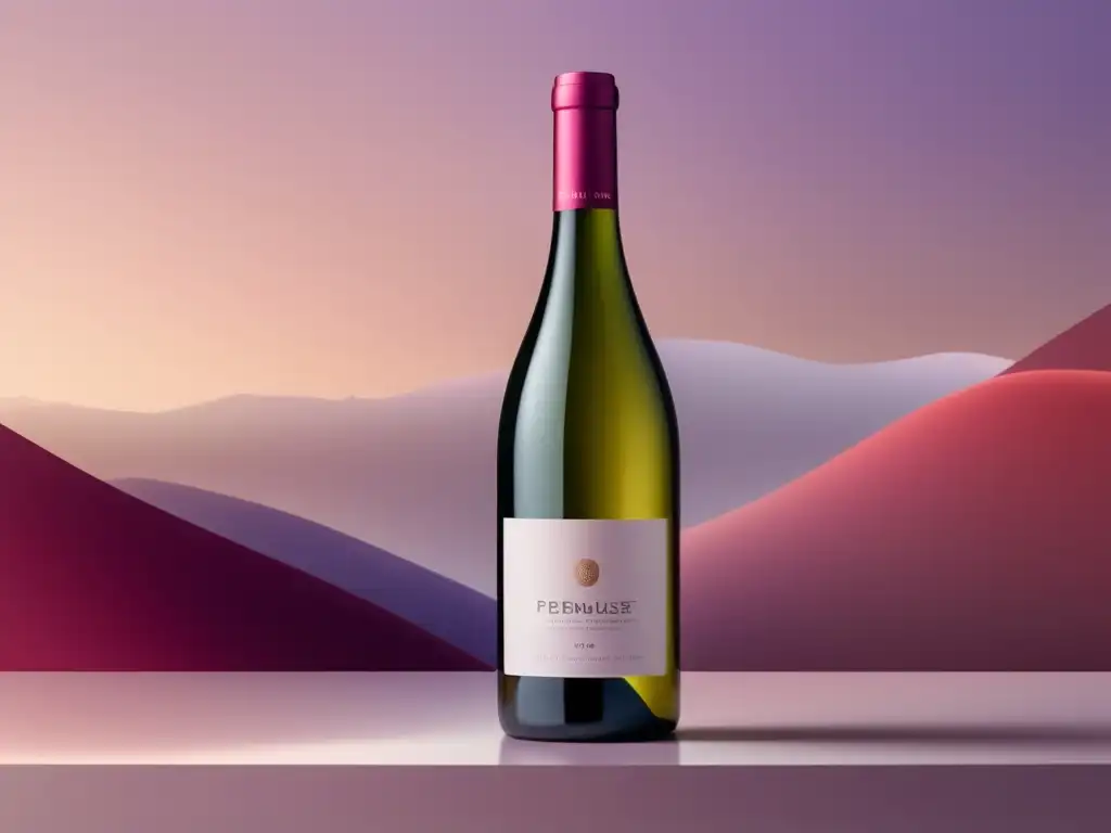 Equilibrio hormonal en aficionados al vino: imagen 8K con diseño minimalista, botella de vino transparente rodeada de líneas coloridas