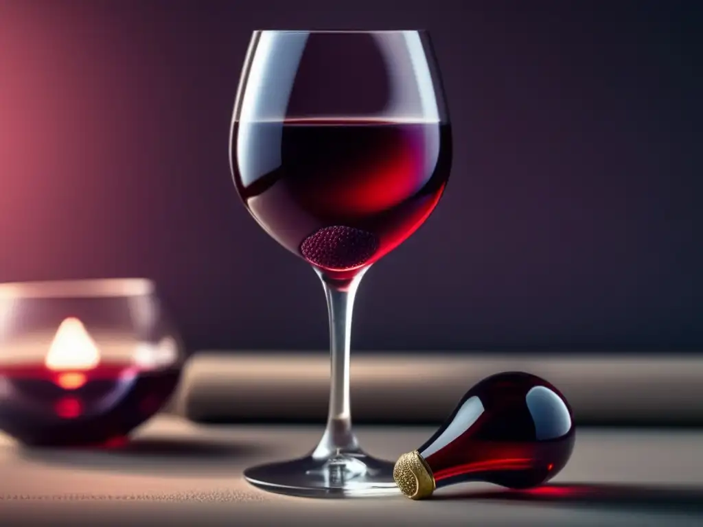 Equilibrio hormonal en aficionados al vino: closeup de un vaso de vino tinto junto a un modelo de tiroides