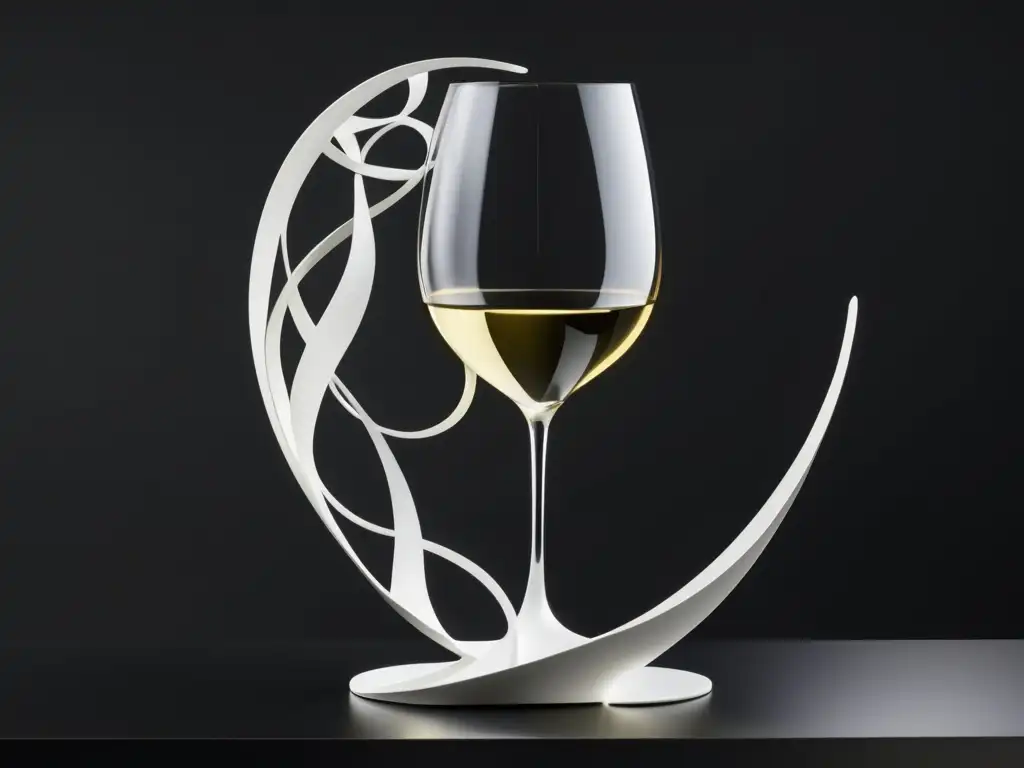 Escultura minimalista de vid de uva y copa de vino, fusionando tradición, pasión y exposición artística