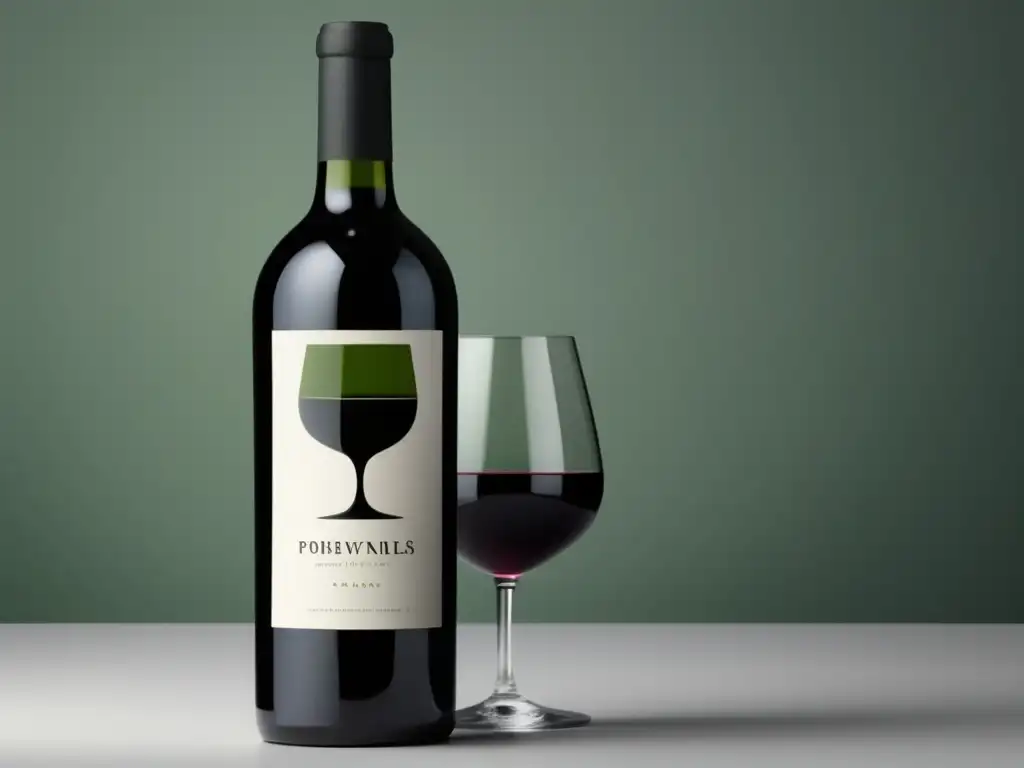 Estética del vino en arte: botella negra elegante con etiqueta minimalista