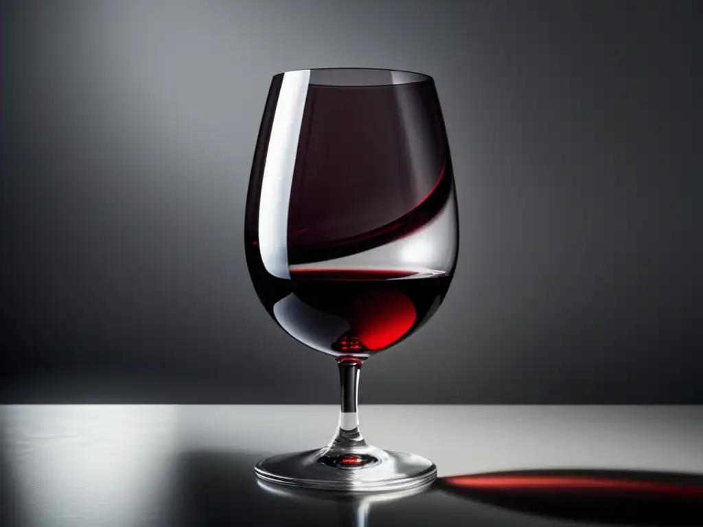 Estética del vino en arte: vaso de vino tinto en superficie blanca