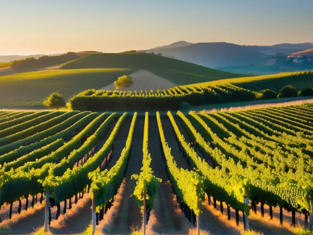 Estrategias para bodegas: viñedo iluminado al atardecer