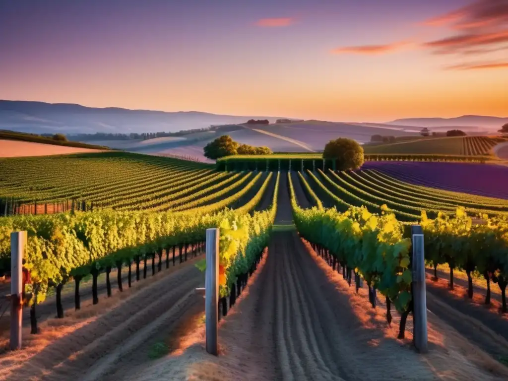 Estrategias fidelización clientes vino en una impresionante imagen de viñedo al atardecer