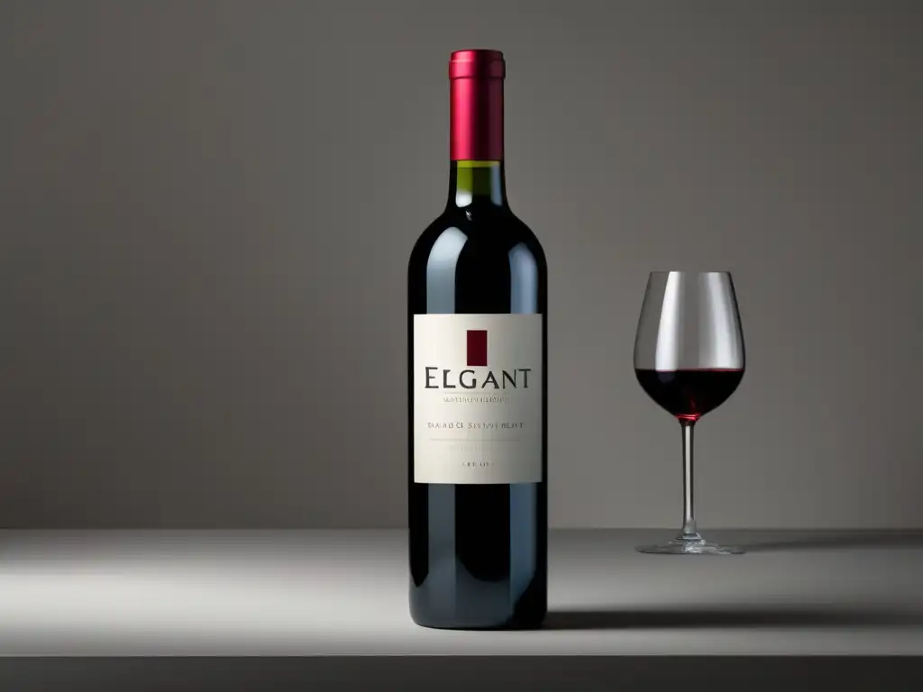 Estrategias de copywriting para vinos - Botella de vino minimalista en fondo blanco, con etiqueta elegante y vino rojo intenso