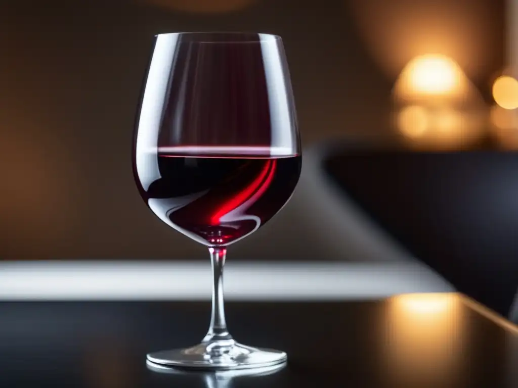 Estrategias de copywriting para vinos: copa minimalista con vino tinto y ambiente sofisticado