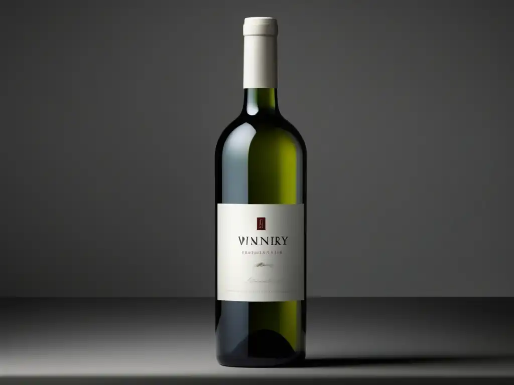 Estrategias de marketing de vinos: Botella de vino moderna y elegante con etiqueta blanca minimalista