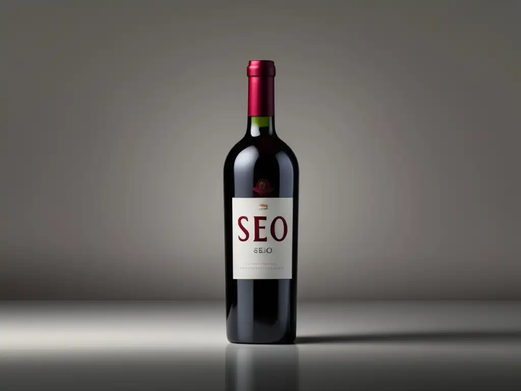 Estrategias SEO para ecommerce de vino: botella de vino rojo elegante en fondo blanco