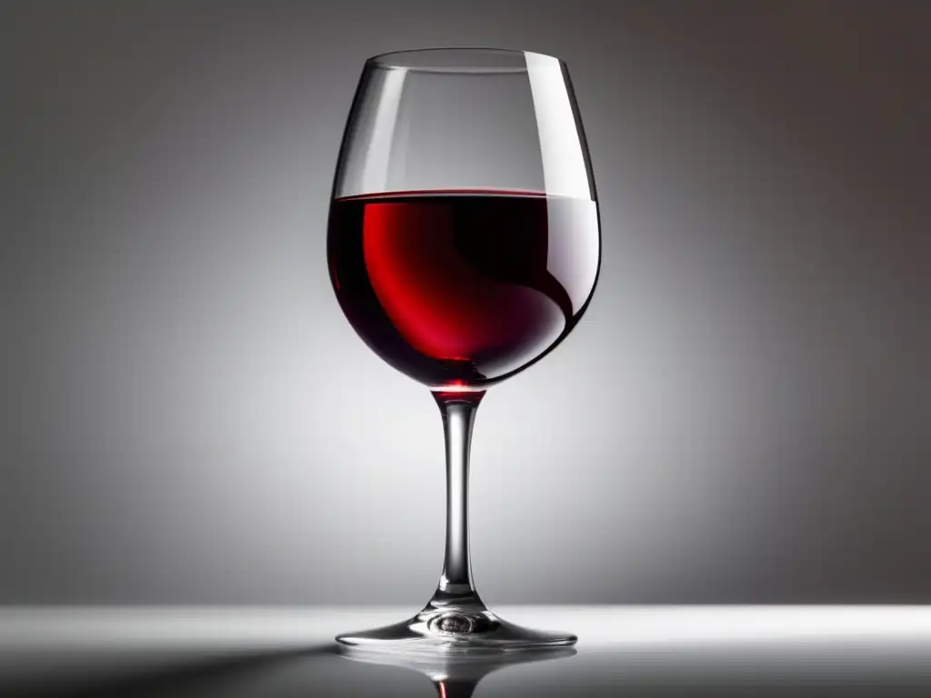 Estrategias moderación consumo vino: copa de vino tinto transparente sobre fondo blanco, elegante y cautivador