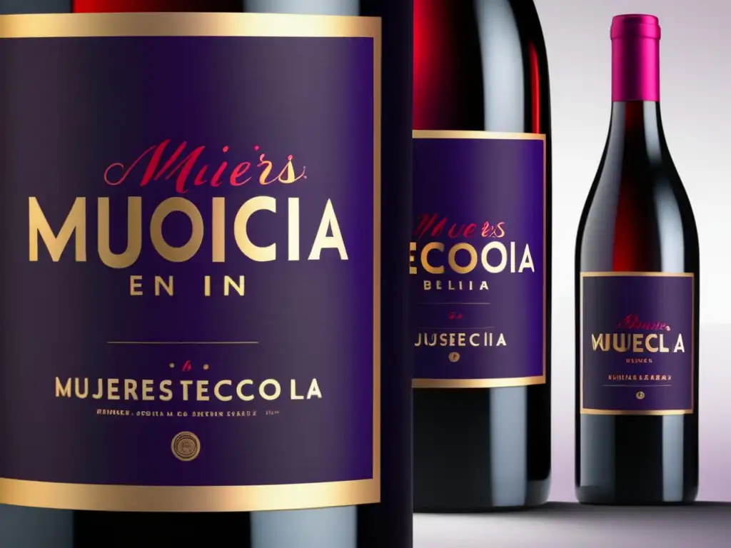 Etiqueta de botella de vino: Mujeres en la tecnología vinícola - Diseño elegante, colores vibrantes y patrones inspirados en la vid