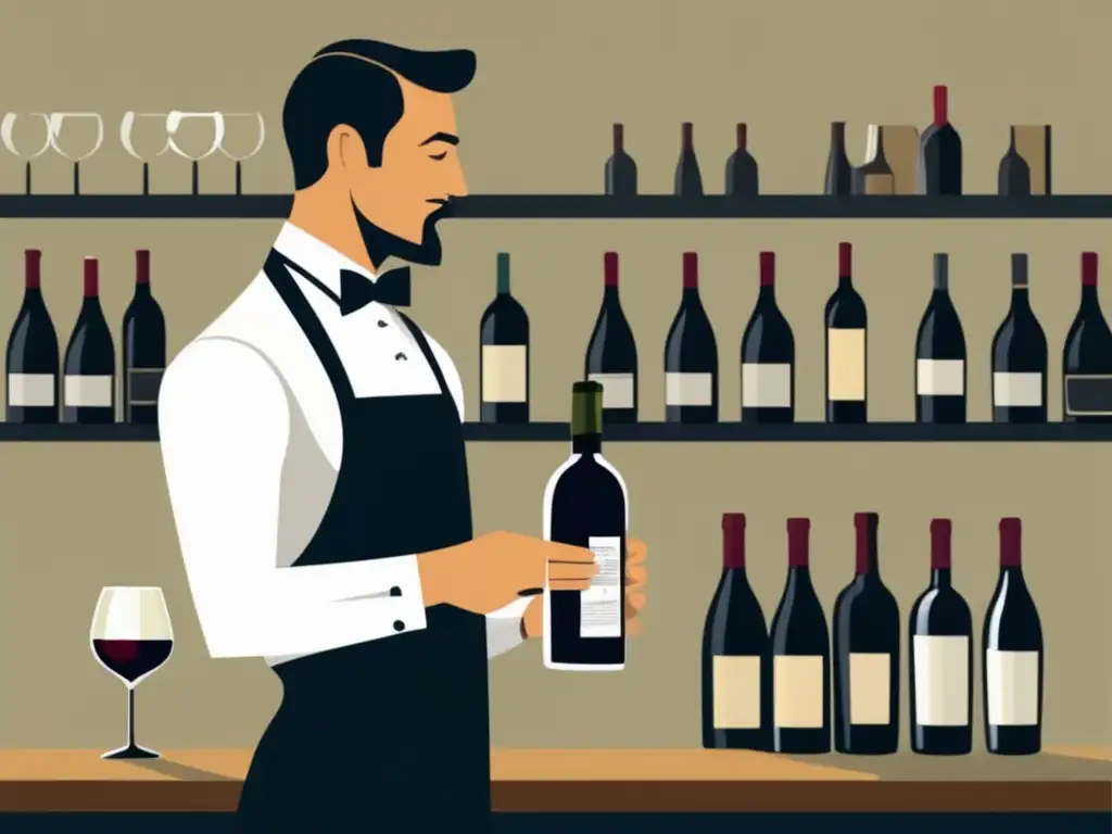 Sommelier analizando etiqueta vino con expertise