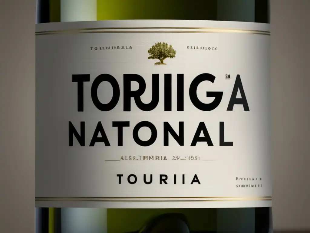 Etiqueta minimalista de vino Touriga Nacional, elegante y moderna (110 caracteres)