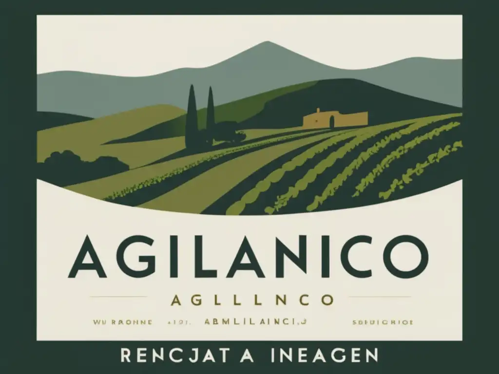 Etiqueta de vino Aglianico: diseño minimalista con paisaje italiano, transmitiendo calidad y variedades de vino Aglianico en Italia