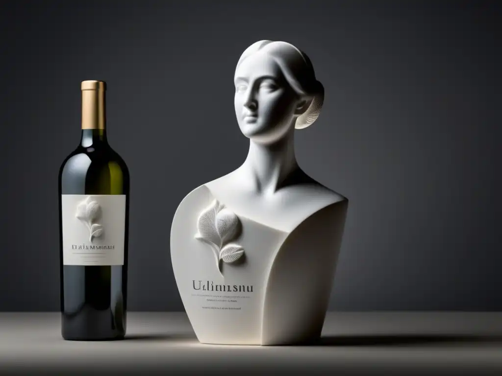 Etiqueta de vino minimalista con escultura de mármol blanco - Escultura y diseño de vinos