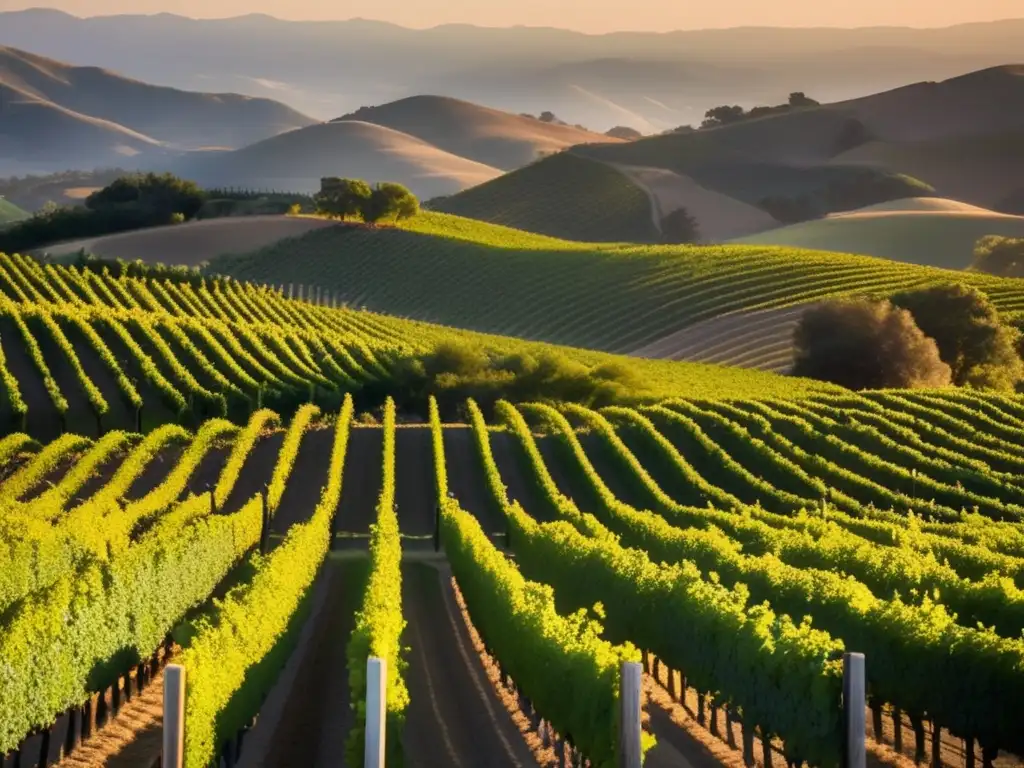 Excelencia vinos Californianos Helen Turley en atardecer de viñedos