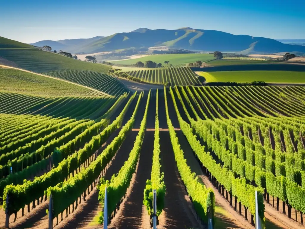 Revolución vino Australia: calidad excepcional, viñedo impresionante bajo cielo azul, simetría perfecta y belleza expansiva