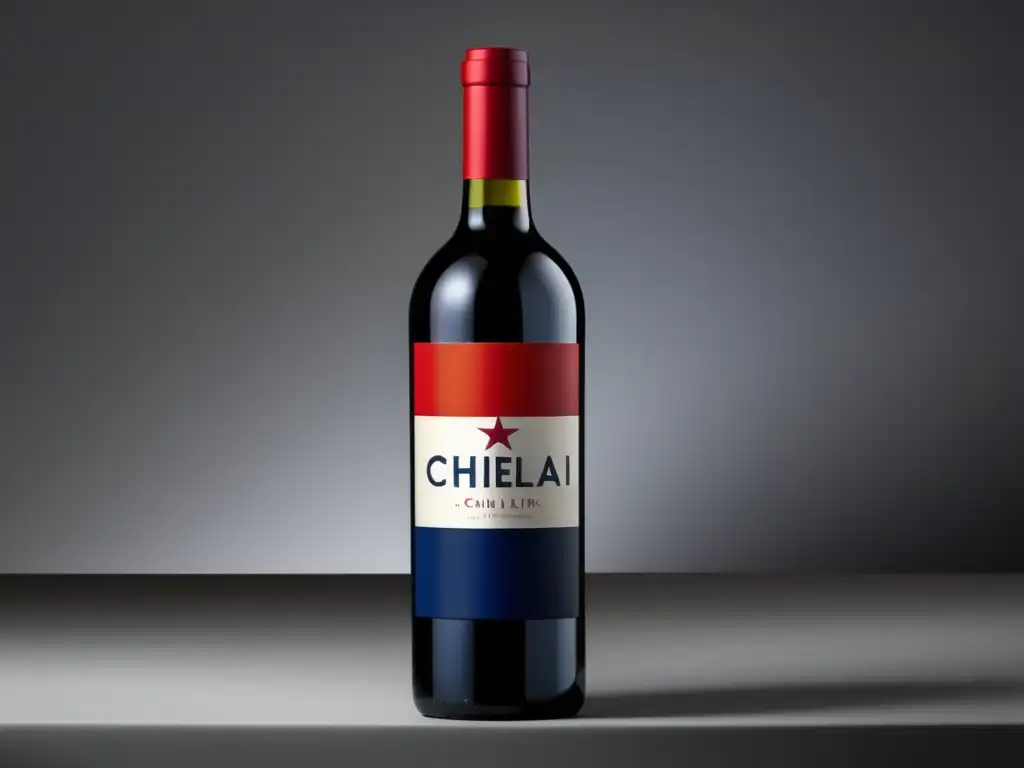 Éxito internacional vinos chilenos: botella negra minimalista con bandera chilena