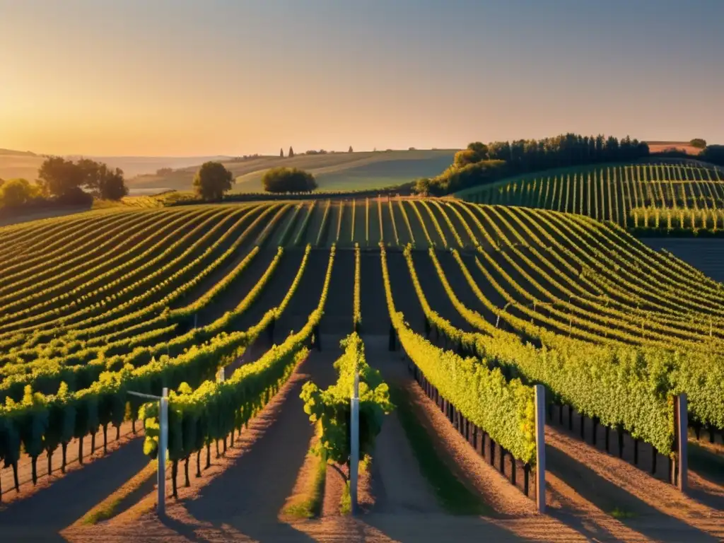 Erosión y fertilidad del viñedo al atardecer con tecnología avanzada