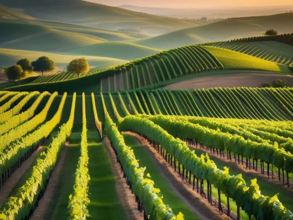 Festival del Vino de Georgia: Belleza y serenidad en viñedos al atardecer, con colinas, vides y luz dorada