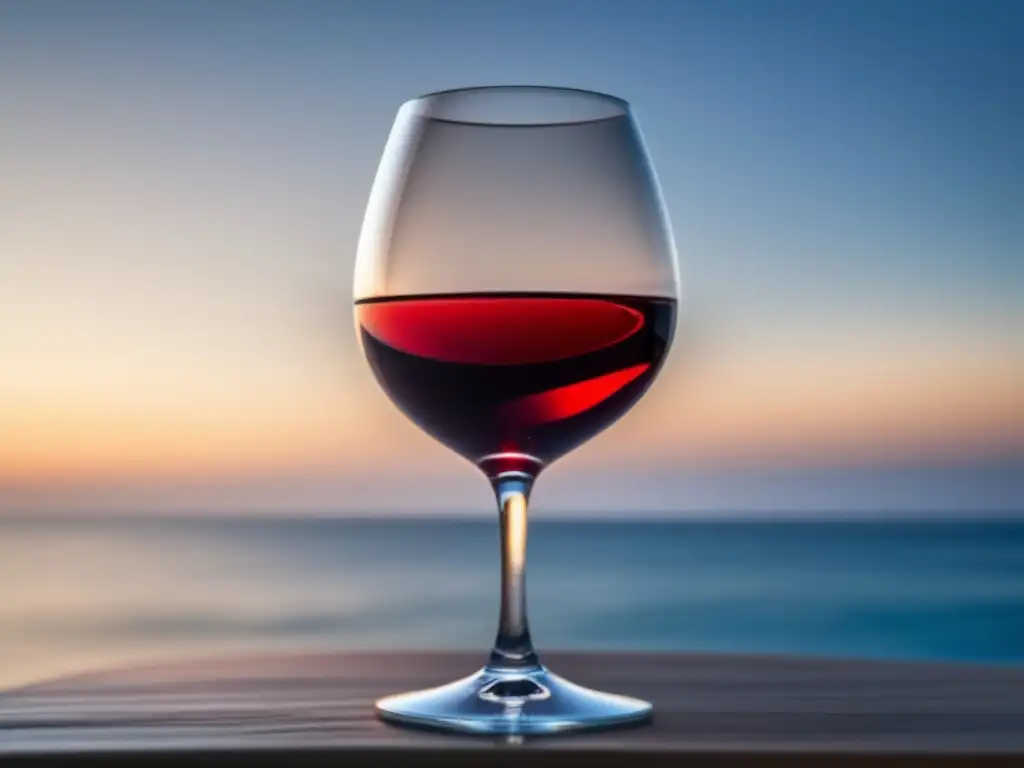 Copa de vino tinto en forma de corazón sobre paisaje mediterráneo - Vinos para Dieta Mediterránea