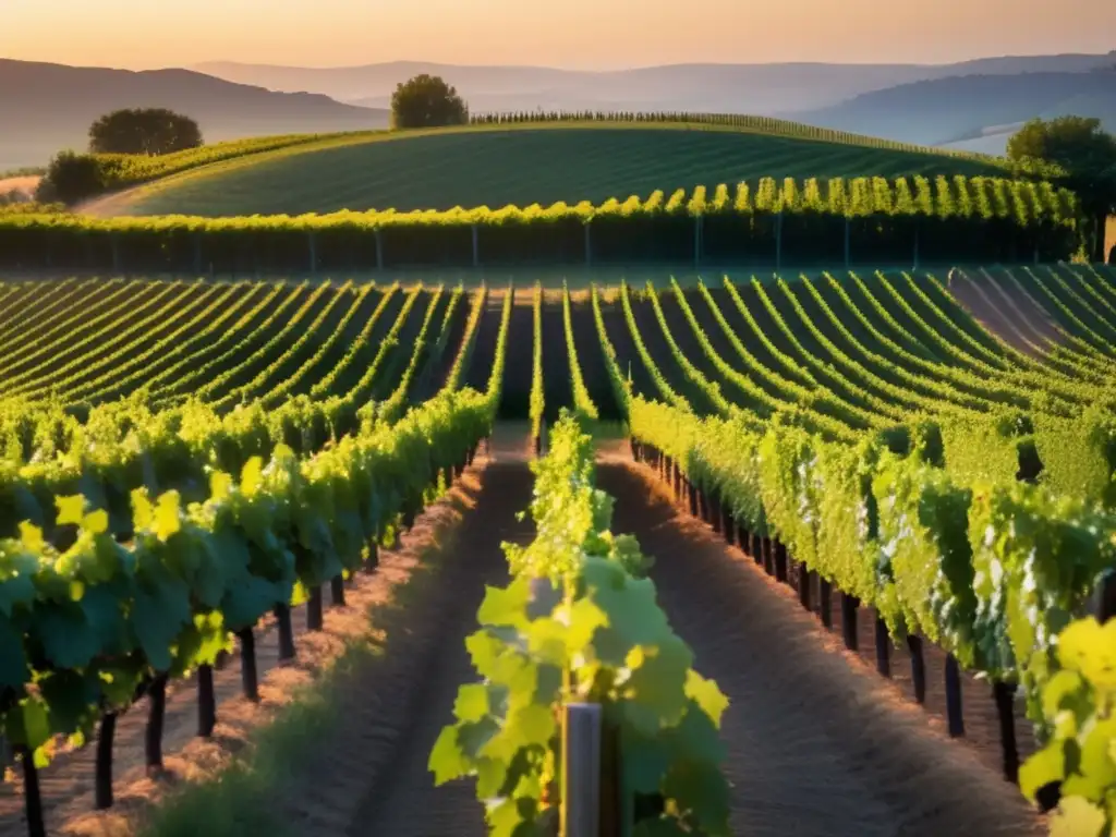 Vinificación en frío prometedora en viñedo al atardecer