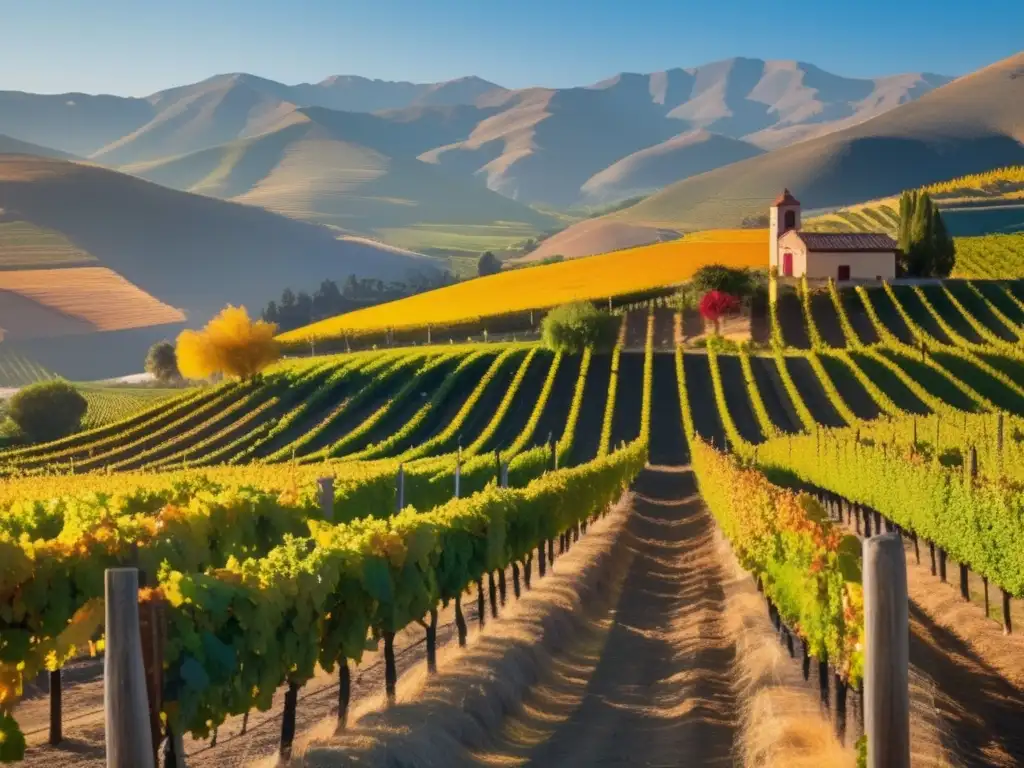 Herencia cultural del vino en Chile: paisaje vibrante de viñedos, barril de madera, montañas Andes y viticultor