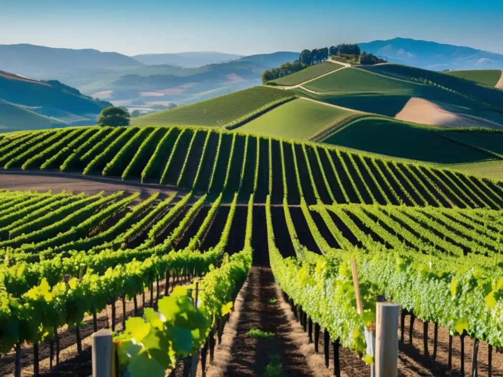 Una hermosa imagen de un viñedo en un entorno natural, reflejando la influencia del clima en los vinos europeos