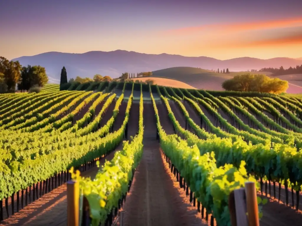 Hermoso viñedo en el Valle de Napa al atardecer