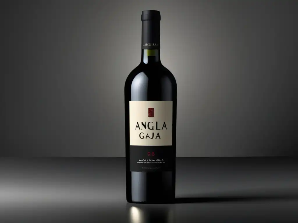 Historia y legado de Angelo Gaja: Botella minimalista de vino negro mate con etiqueta elegante y nombre en tipografía sofisticada