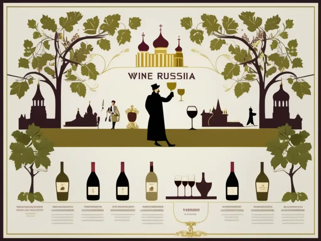 Historia vino Rusia: representación minimalista de la línea temporal, desde los zares hasta la actualidad