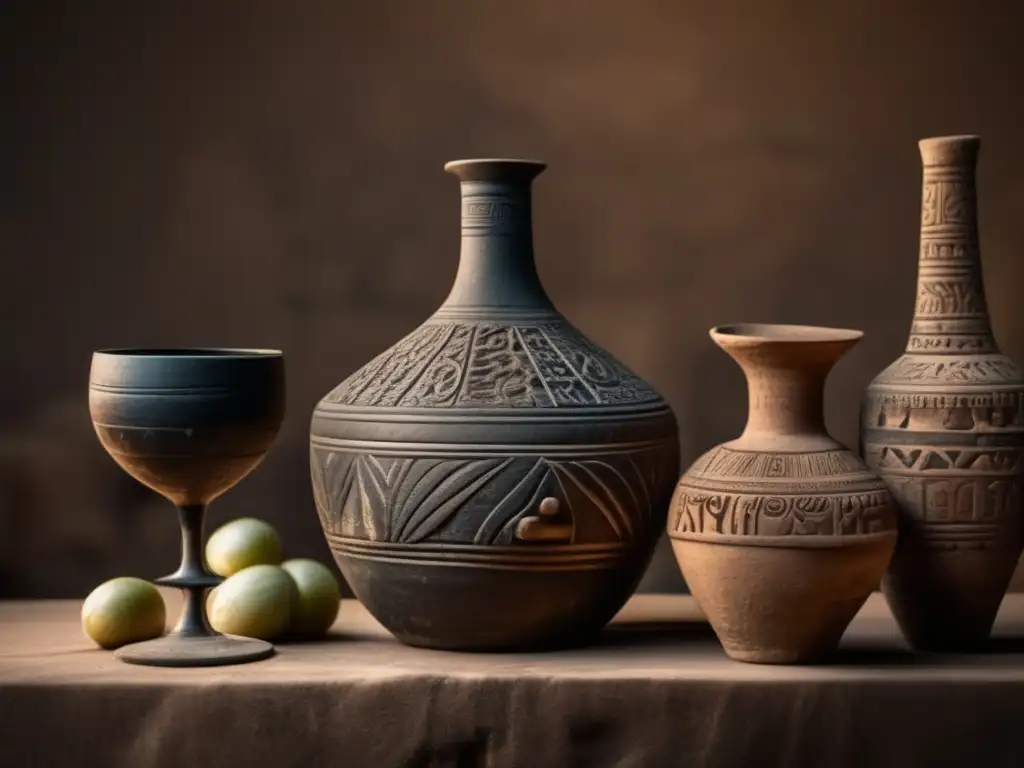 Historia del vino en Mesopotamia: Imagen detallada 8k muestra vasija antigua de vino con simbolismo y detalles