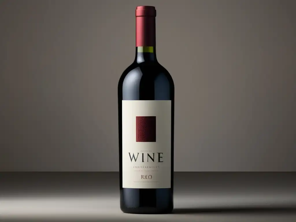 Historias de vino para vender - Botella minimalista de vino tinto en fondo blanco, elegante etiqueta y sombra sutil