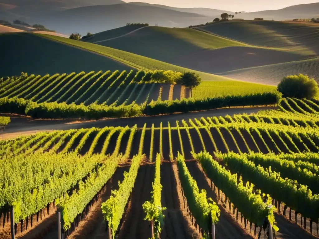 Historias de vino para vender: Vinedo al atardecer, sereno y evocador