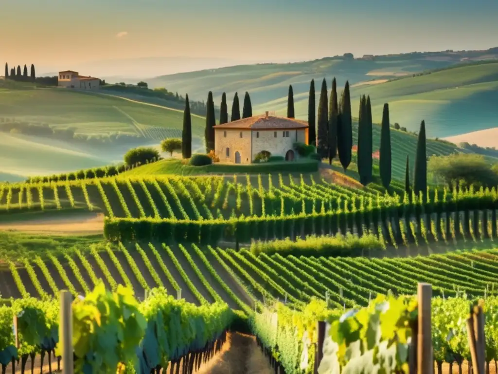 Vinicultura histórica en Europa: Imagen 8K ultradetallada de una pintoresca viña en las colinas de Toscana, Italia