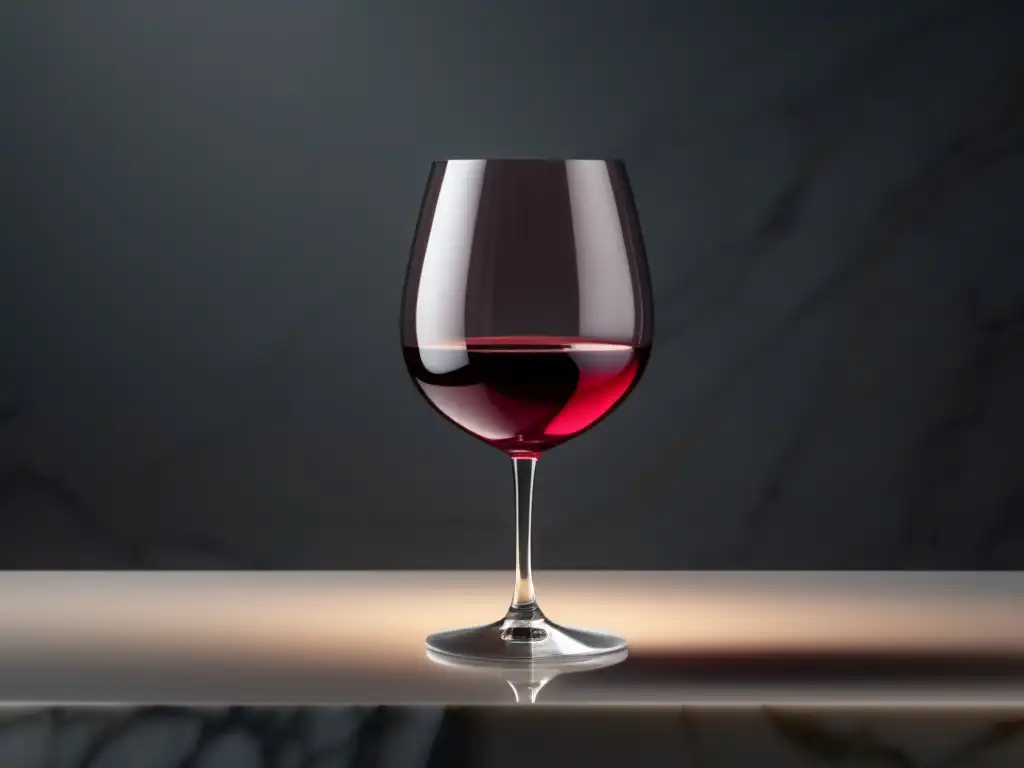 Vinicultura histórica en Europa: copa de vino elegante y minimalista sobre una mesa de mármol, reflejando luces y sombras