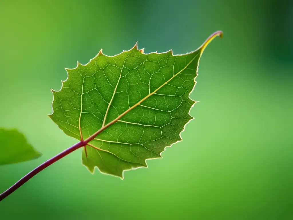 Hoja de vid delicada en tonos verdes vibrantes, evocando la tranquilidad y la historia de los viñedos antiguos