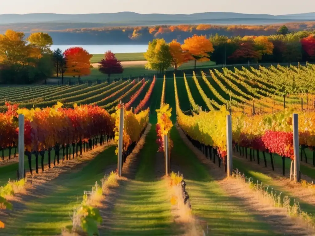 Huella del vino en Nueva York durante otoño, con colores vibrantes y viñedos en armonía