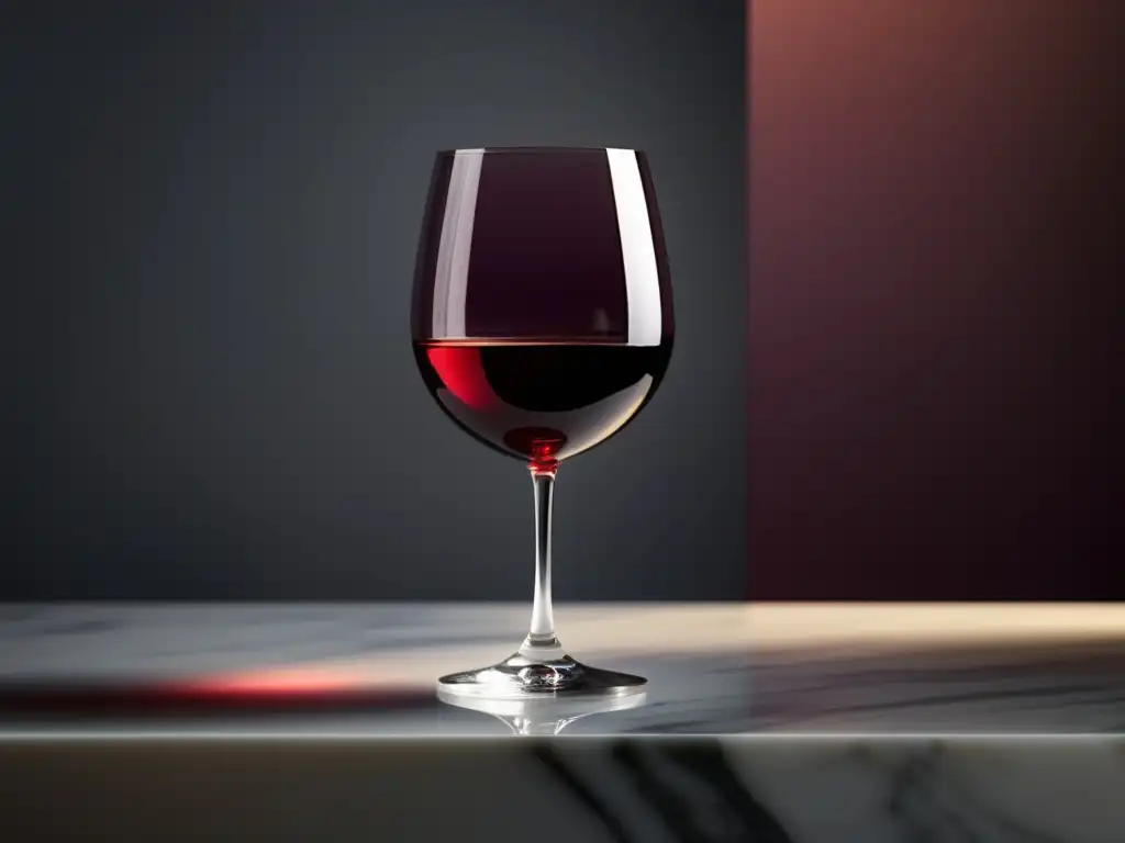 Imagen: Vino tinto en copa sobre mesa de mármol - Beneficios del consumo moderado de vino