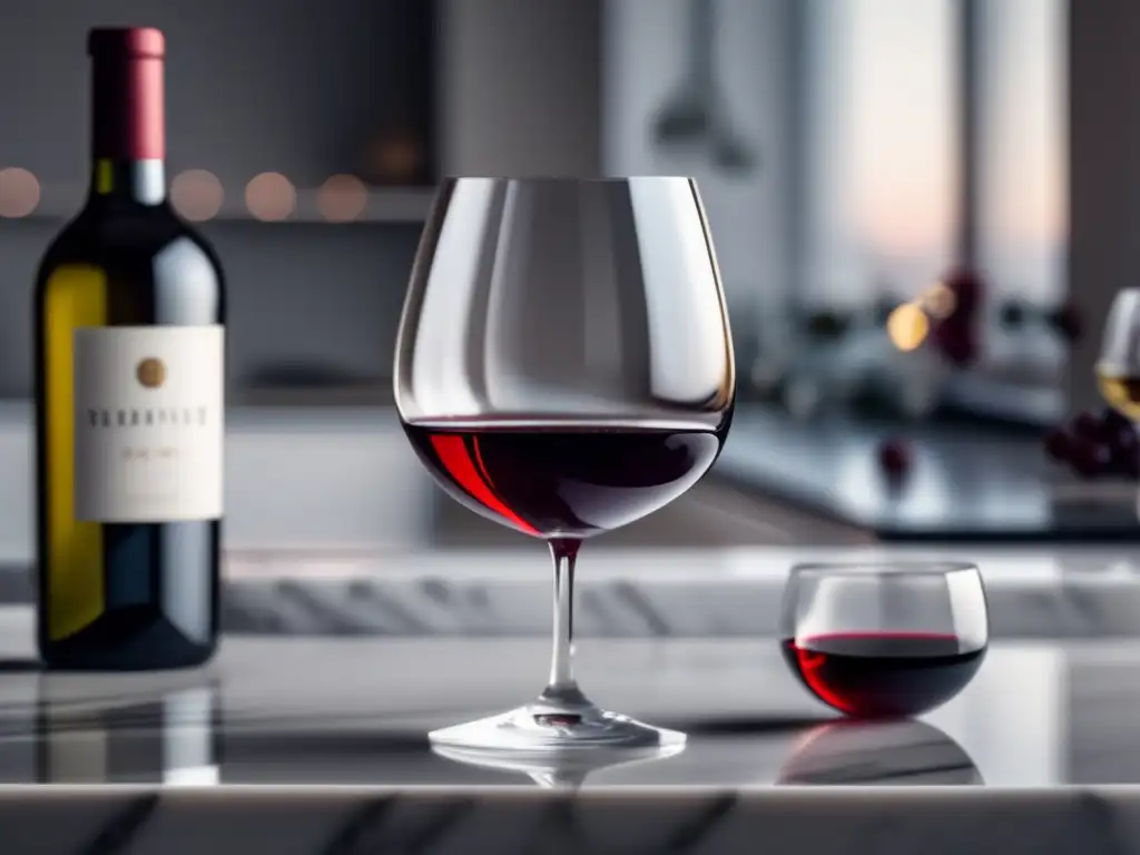 Copa de vino minimalista en mármol blanco Una imagen de alta resolución de una copa de vino minimalista sobre una encimera de mármol blanco