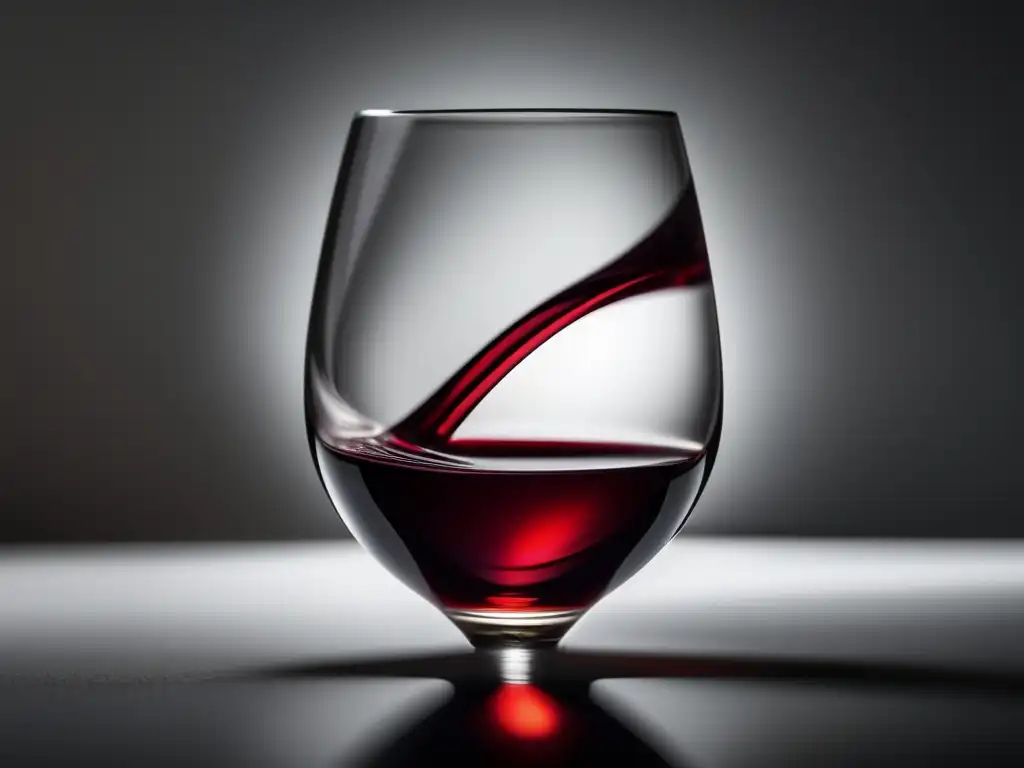 Una imagen elegante de una copa de vino rojo intenso sobre una superficie blanca