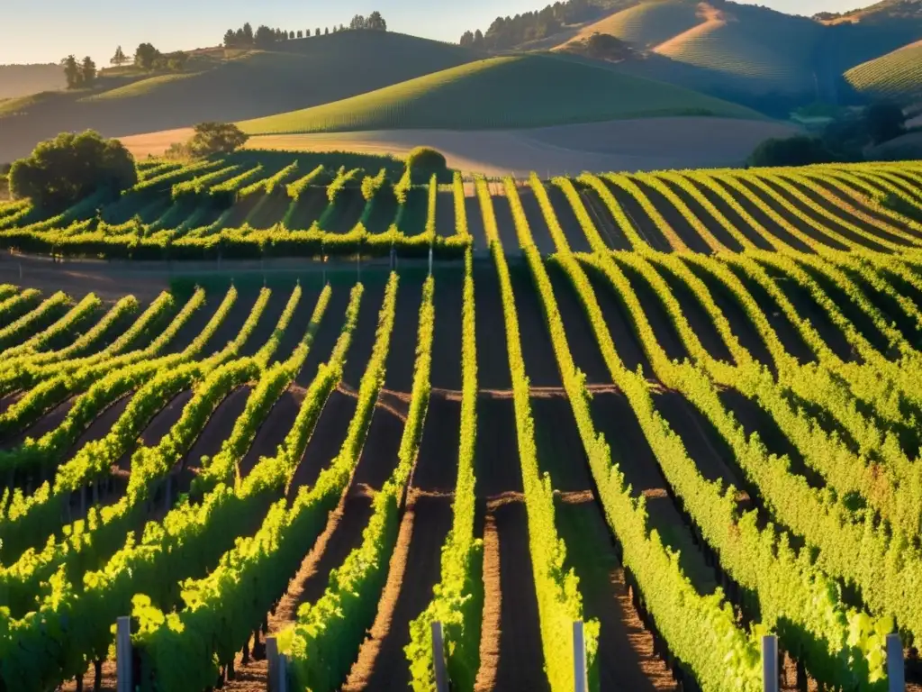 Imagen impresionante de viñedos en el Valle de Sonoma durante la hora dorada